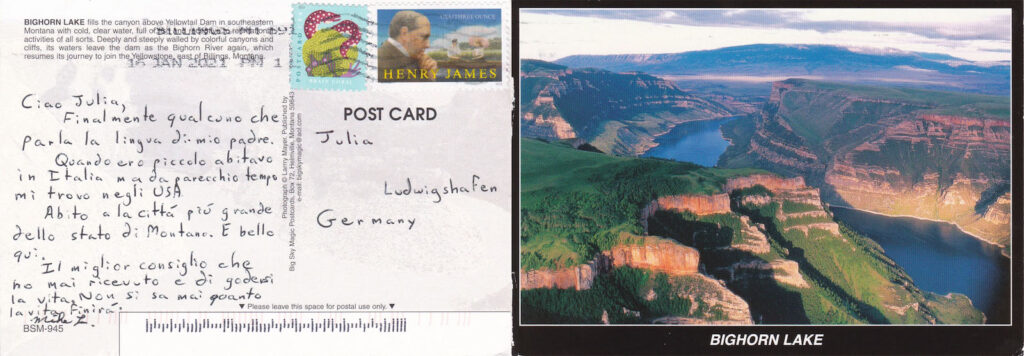 Tourist postcard showing Bighorn Lake in the USA